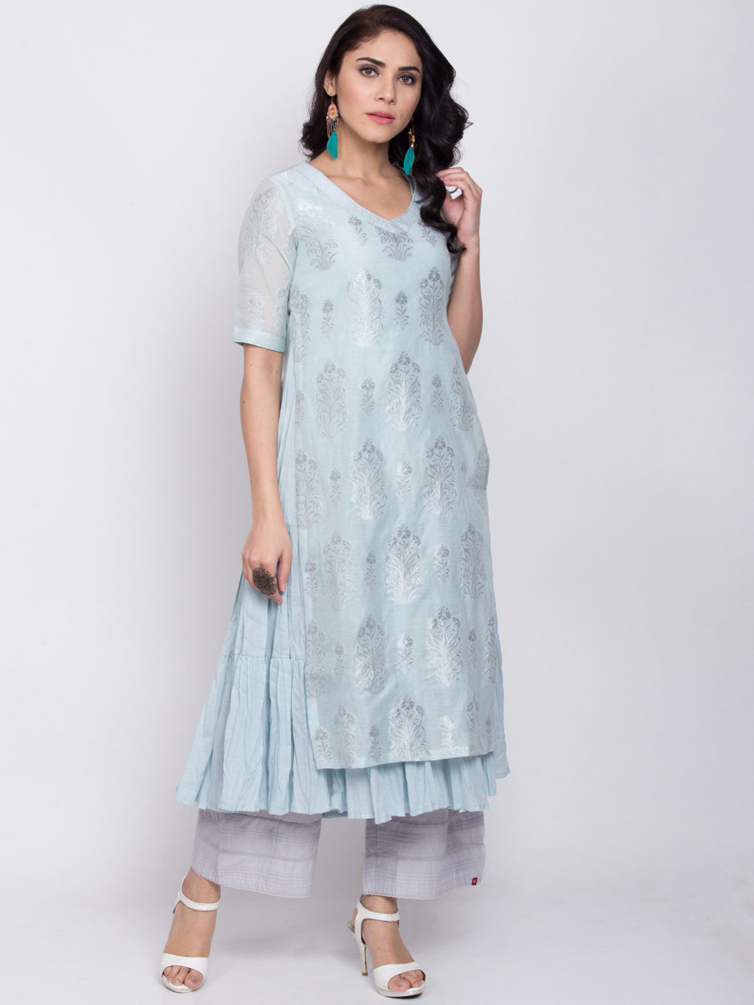 Biba Women Blue Solid A-Line Kurta - Distacart