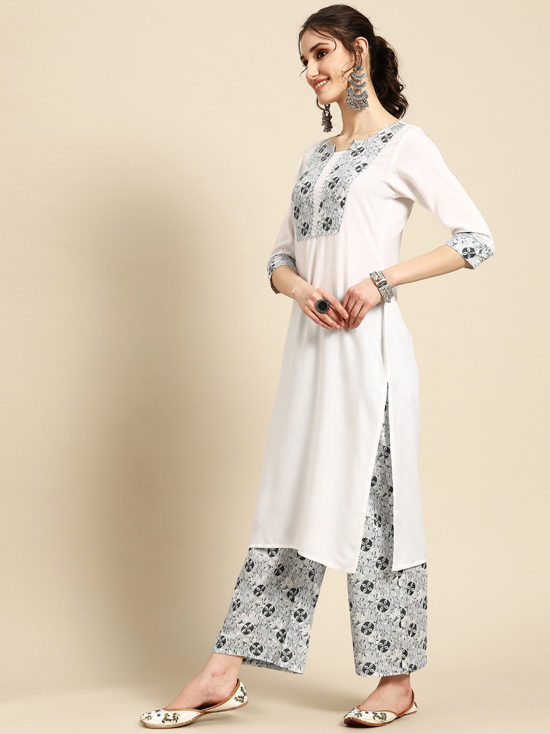 Sangria Floral Yoke Design Regular Gotta Patti Kurta with Palazzos - Distacart