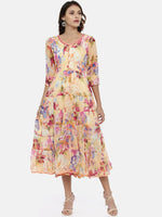 Thumbnail for Souchii Multicoloured Floral Print Fit and Flare Dress - Distacart