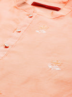 Thumbnail for House of Pataudi Men Peach-Coloured Floral Embroidered A-Line Kurta - Distacart