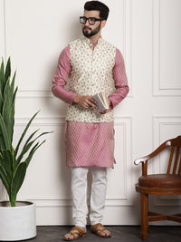 Thumbnail for Sojanya Men Pink Ethnic Motifs Kurta with Pyjamas & Nehru Jacket - Distacart
