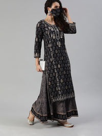 Thumbnail for Ishin Women Black Beige Printed Sequinned Gotta Patti Kurta Set - Distacart
