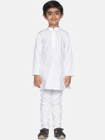 Thumbnail for Sethukrishna Boys White Pure Cotton Kurta with Pyjamas - Distacart