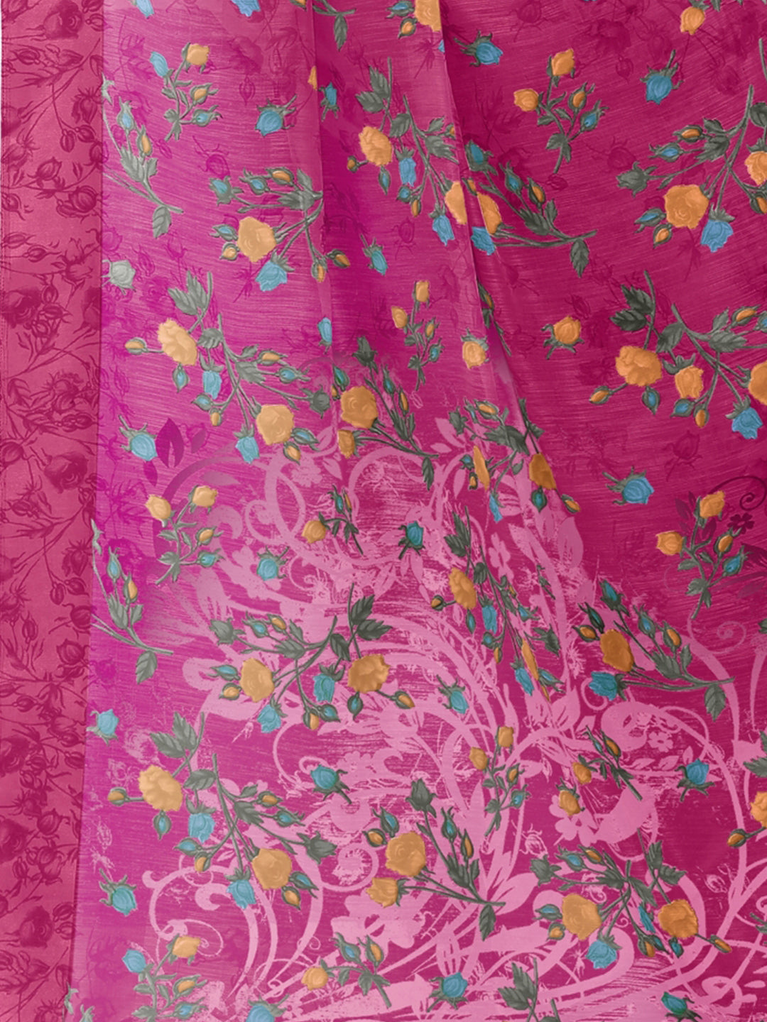 Kalini Pink & Yellow Floral Bagh Saree - Distacart