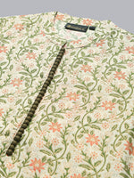 Thumbnail for Khushal K Women Cream-Coloured Printed High Slit Kurta with Skirt - Distacart