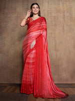 Thumbnail for Mitera Red & Peach-Coloured Embellished Sequinned Pure Chiffon Saree - Distacart