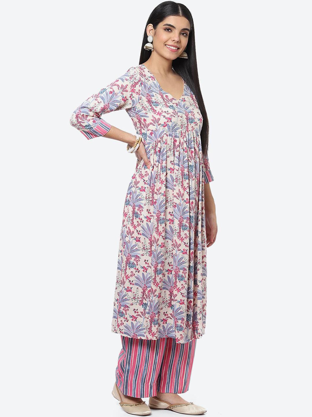 Biba Women Floral Printed Kurta with Palazzos & With Dupatta - Distacart