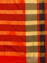 Thumbnail for Saree Mall Red & Gold-Toned Silk Cotton Colourblocked Kanjeevaram Saree - Distacart