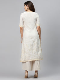 Thumbnail for Biba Women Off-White & Golden Printed Pure Cotton Straight Kurta - Distacart