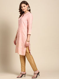 Thumbnail for Sangria Women Pink & Yellow Ethnic Motifs Printed Kurta - Distacart