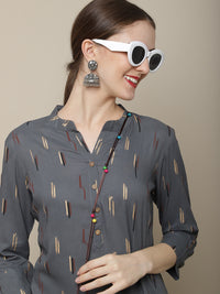 Thumbnail for Sangria Women Charcoal & Beige Printed Kurta - Distacart