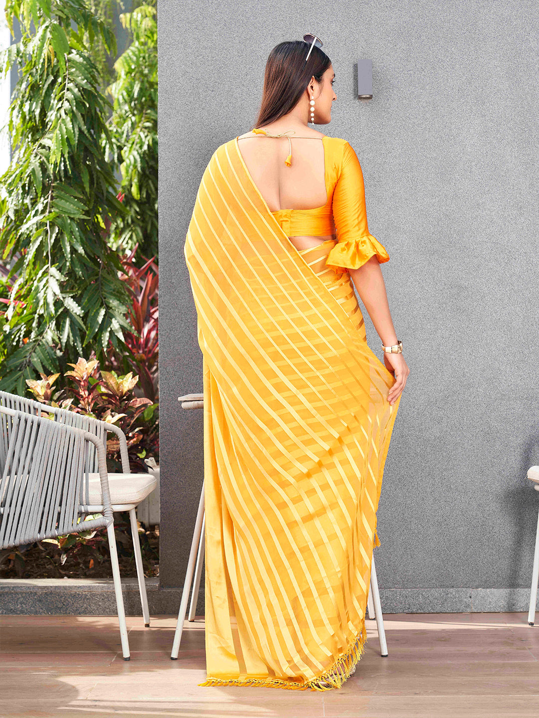 Tikhi Imli Striped Georgette Ready to Wear Saree - Distacart