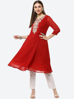 Thumbnail for Biba Women Red Ethnic Motifs Embroidered Kurta - Distacart