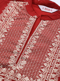 Thumbnail for Biba Women Red & Golden Ethnic Motifs Print Straight Kurta - Distacart