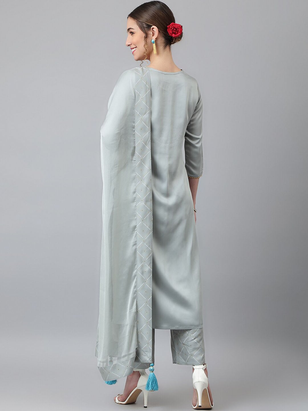 Khushal K Floral Yoke Design Sequined Kurta with Palazzos & Dupatta - Distacart