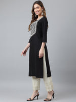 Thumbnail for Khushal K Women Black & White Floral Yoke Design Kurta - Distacart