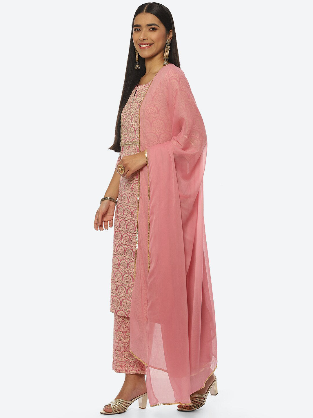 Biba Women Ethnic Motifs Printed Kurta with Palazzos & Dupatta - Distacart