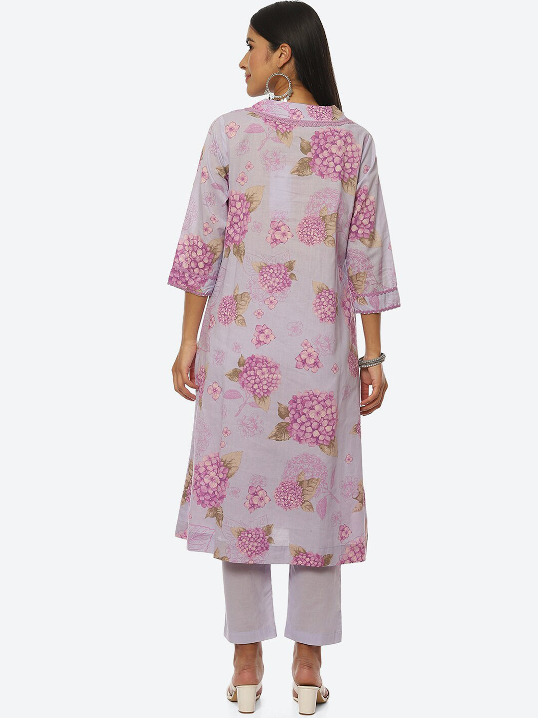 Biba Women Floral Printed Shawl Collar Kurta with Trousers - Distacart