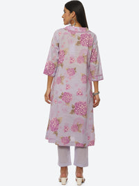 Thumbnail for Biba Women Floral Printed Shawl Collar Kurta with Trousers - Distacart