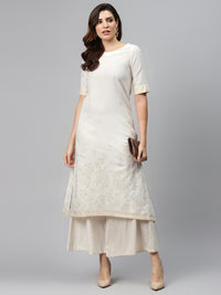 Thumbnail for Biba Women Off-White & Golden Printed Pure Cotton Straight Kurta - Distacart