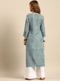 Thumbnail for Sangria Women Blue & Off White Geometric Printed Kurta - Distacart