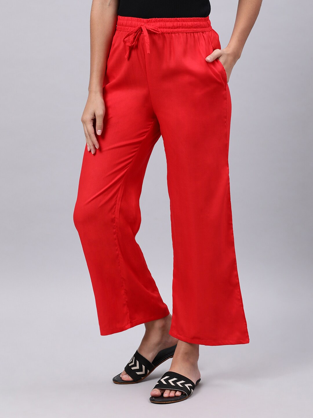 Souchii Red Liva Palazzos - Distacart