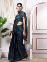 Thumbnail for Mitera Teal Blue Embellished Sequinned Saree - Distacart