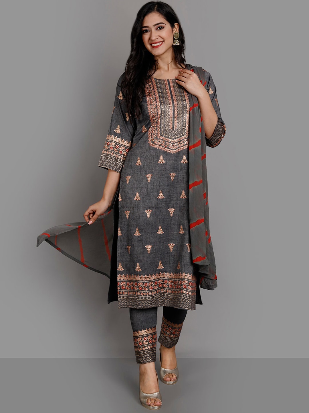 Kalini Ethnic Motifs Printed Straight Kurta & Trousers With Dupatta - Distacart