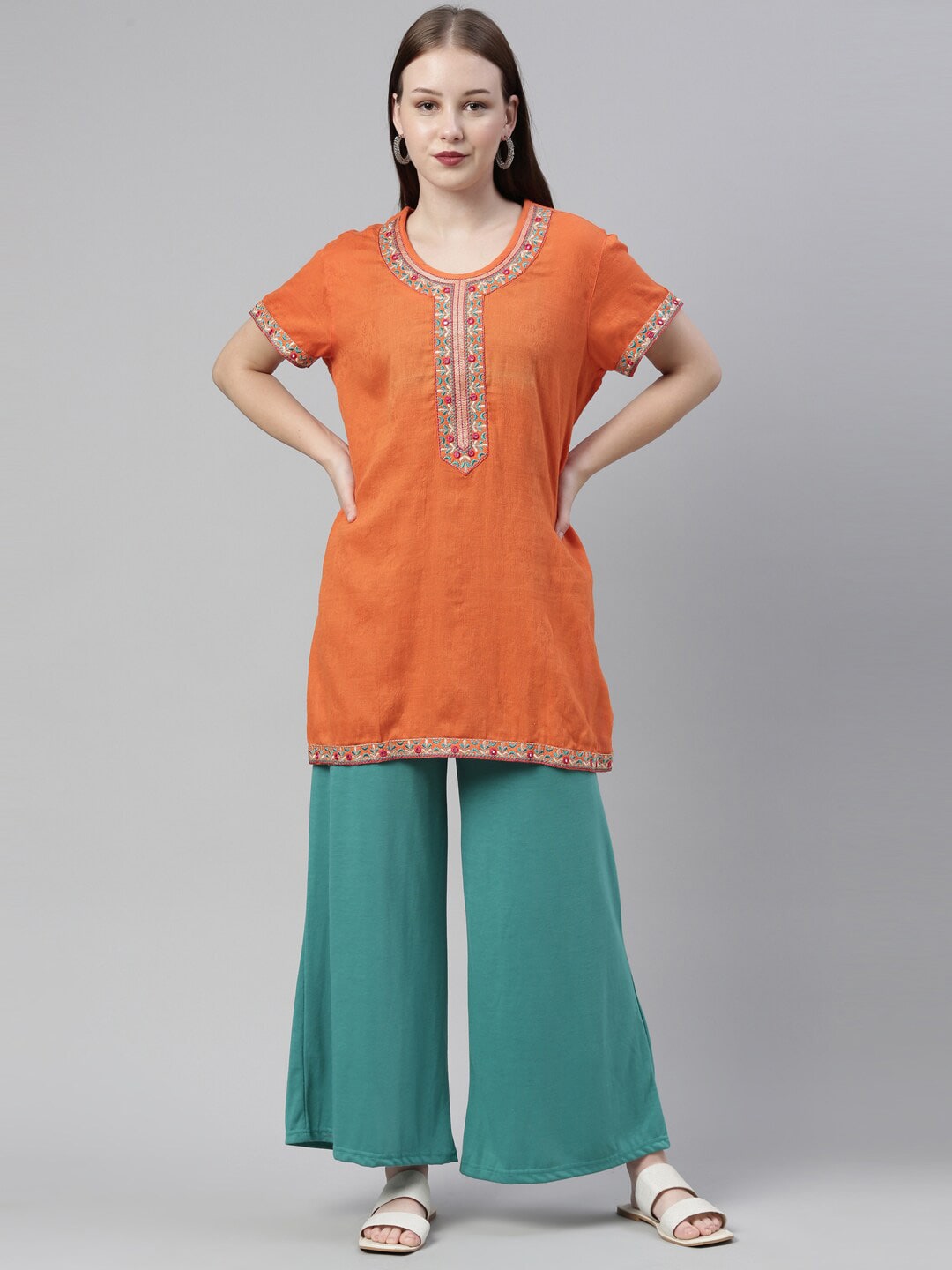 Souchii Turquoise Blue Knitted Palazzos - Distacart