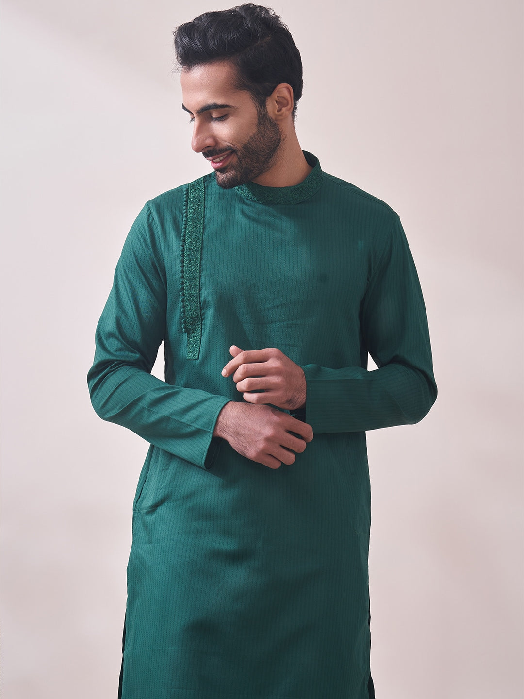 Manyavar Men Striped Pure Cotton Kurta with Pyjamas - Distacart