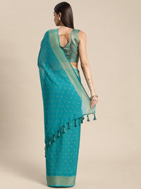 Thumbnail for Mitera Blue & Gold-Toned Floral Zari Pure Chiffon Saree - Distacart