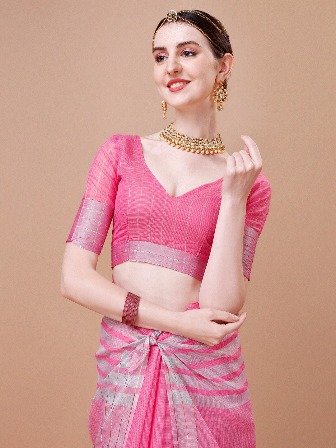 Kalini Checked Zari Kota Saree - Distacart