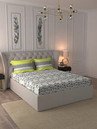 Thumbnail for MYTRIDENT Grey Green Geometric Cotton 144 TC Queen Bedsheet With 2 Pillow Covers - Distacart