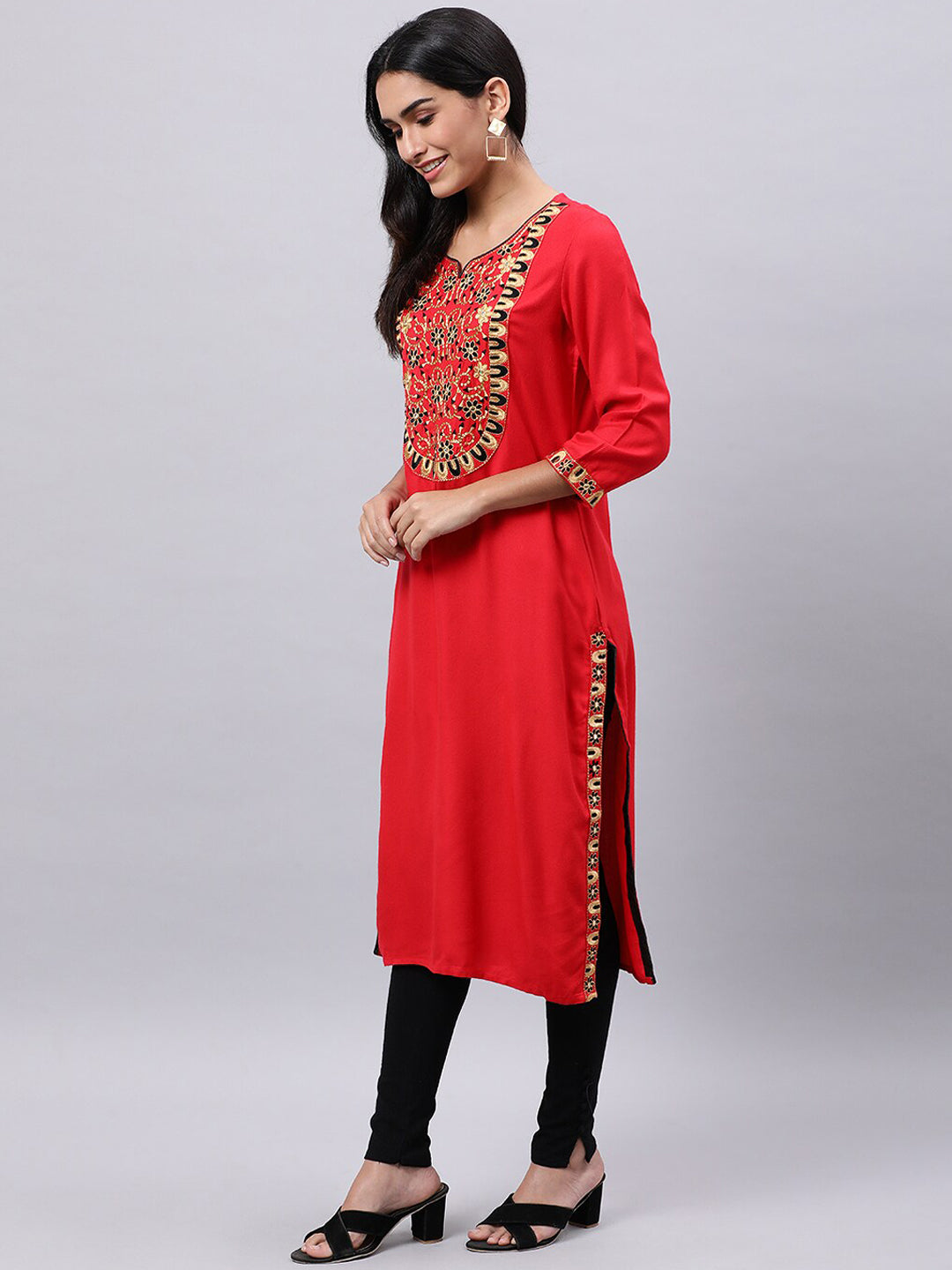 Souchii Women Ethnic Motifs Yoke Design Mirror Work Kurta - Distacart