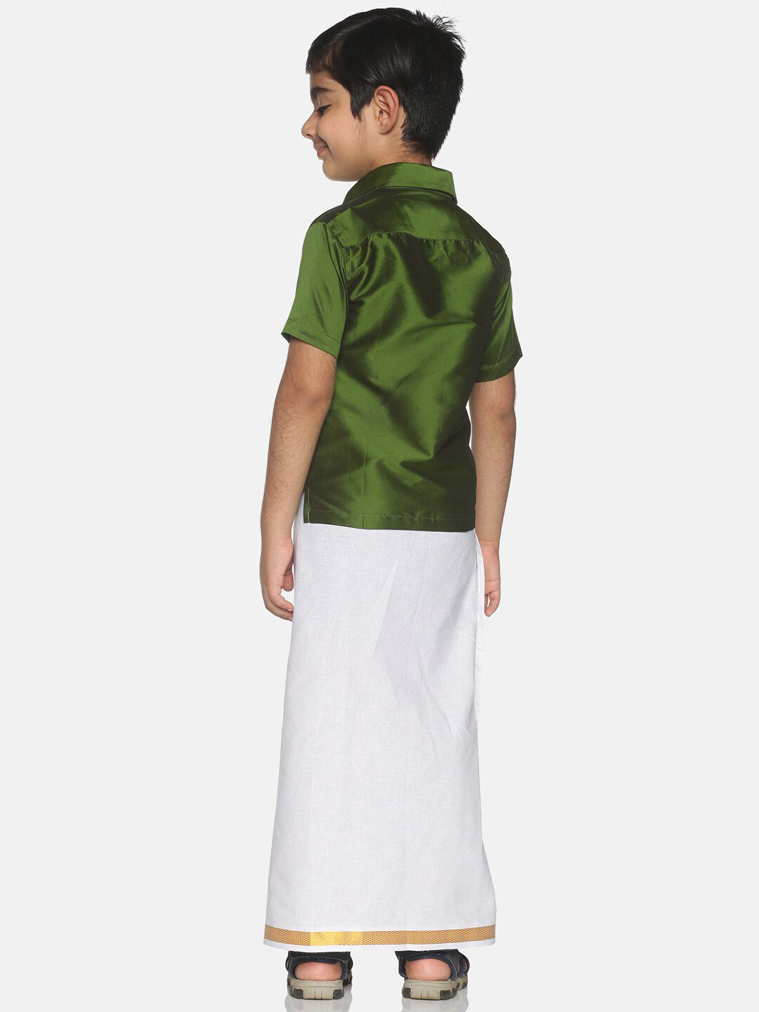 Sethukrishna Olive Green & White Solid Shirt and Veshti For Boys - Distacart