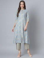 Thumbnail for Khushal K Floral Printed Mandarin Collar Kurta with Palazzos - Distacart