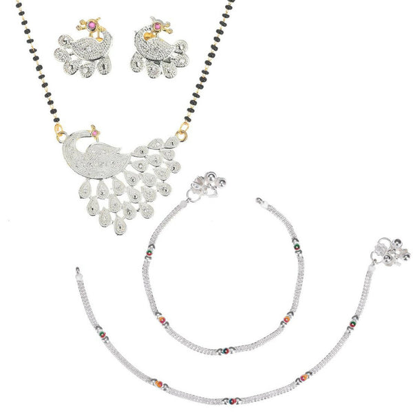 AanyaCentric Gold-plated Mangalsutra Pendant Earring Set & Silver Plated Anklet - Distacart