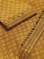 Thumbnail for Manyavar Men Mustard Yellow Ethnic Motifs Woven Design Kurta with Churidar - Distacart