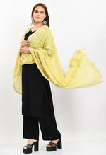Thumbnail for Mominos Fashion Moeza Women's Linen Cotton Silver Border Lemon Yellow Dupatta - Distacart
