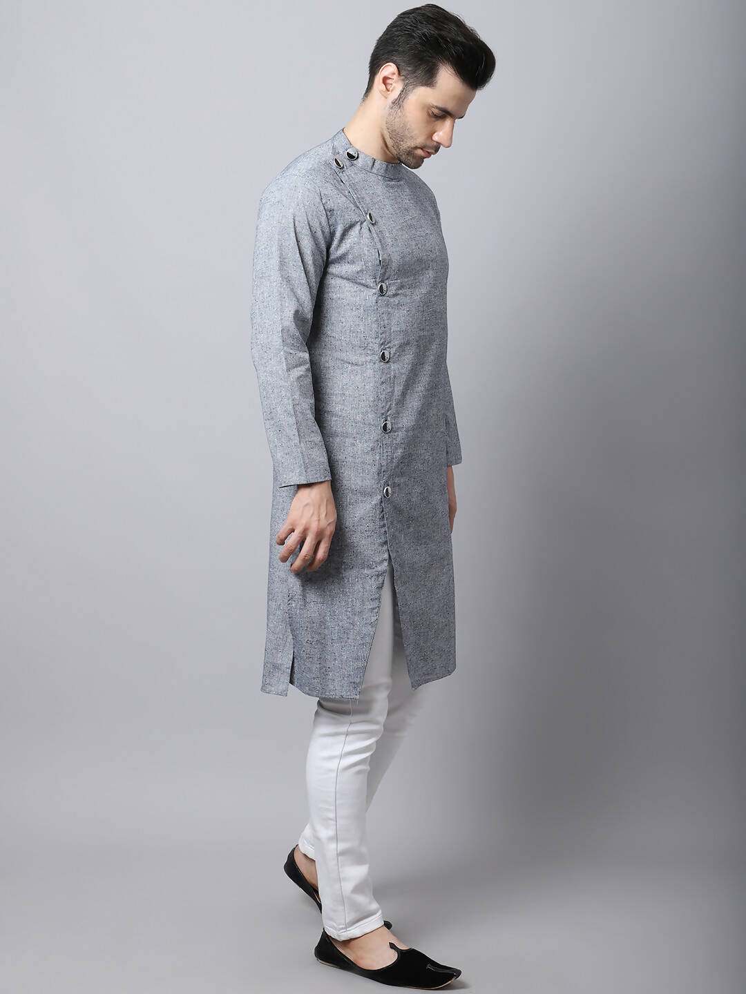 Even Apparels Grey Pure Cotton Sherwani Kurta With Asymetrical Cut - Distacart
