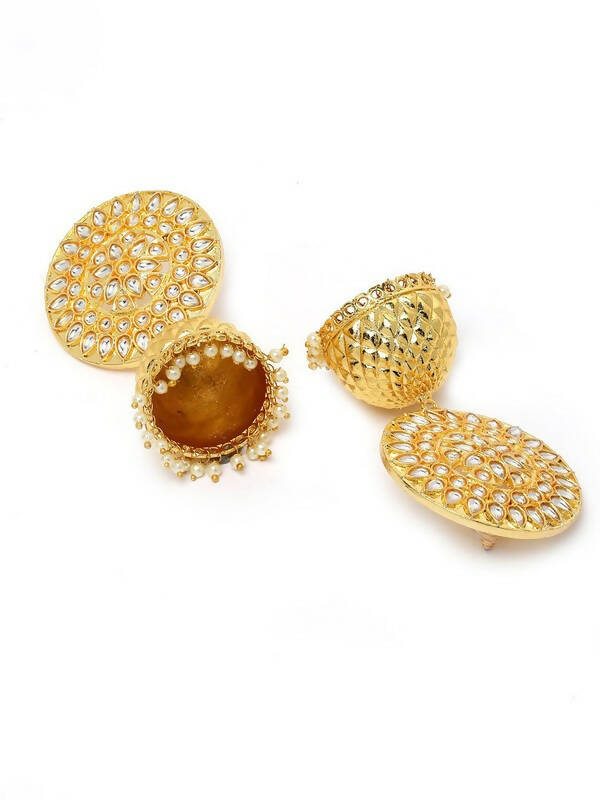 Gold Plated Circular Shaped Brass Jhumka Earrings For Women and Girls By House of Ree - Distacart