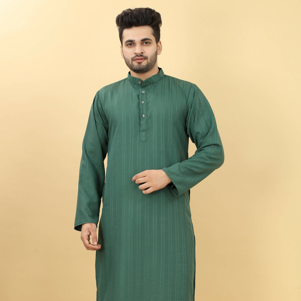 Green Viscose Polyester Solid Men's Kurta - Mahotsav - Distacart