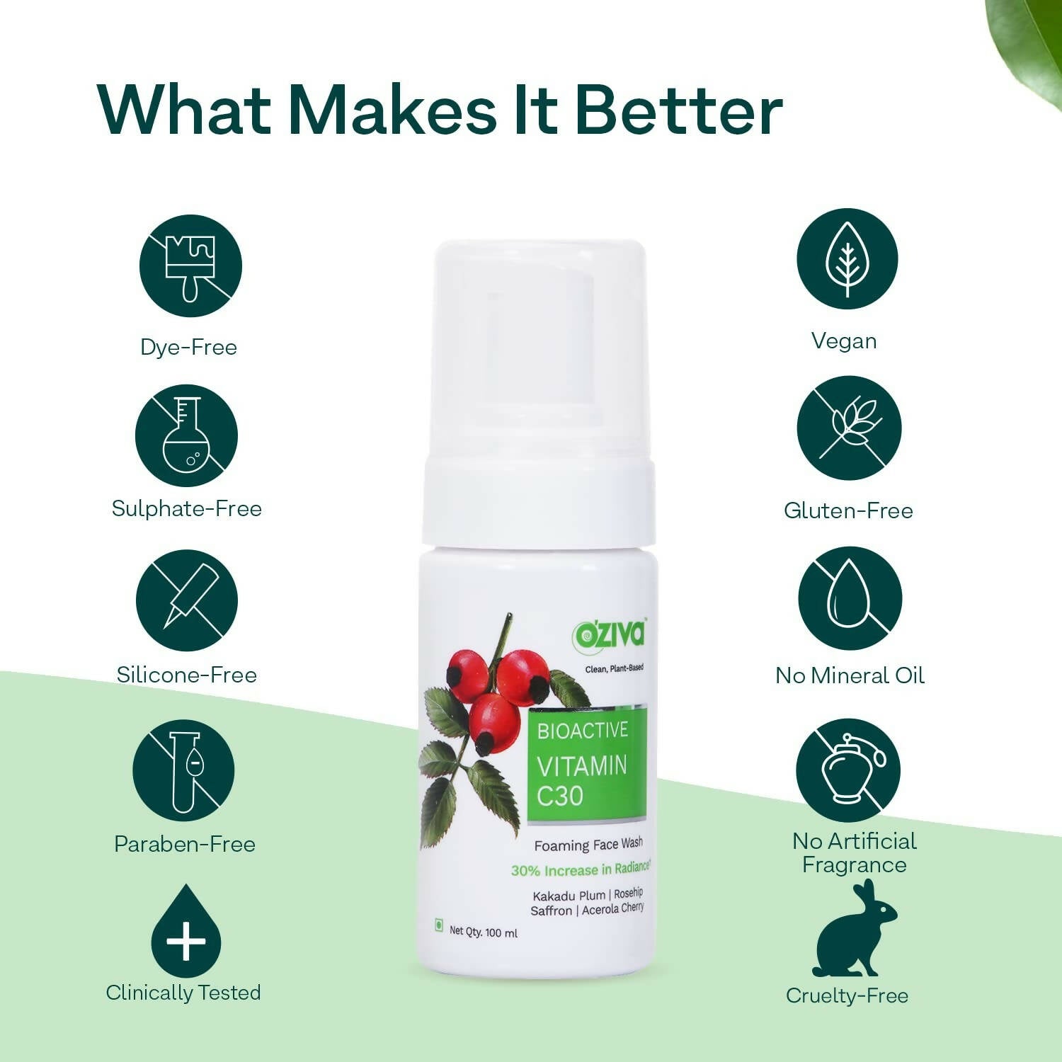 OZiva Bioactive Vitamin C30 Foaming Face Wash - Distacart