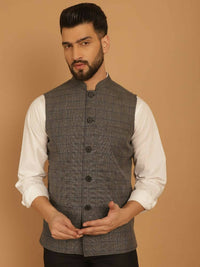 Thumbnail for Even Apparels Nehru Jacket With Welt Pockets - Grey - Distacart