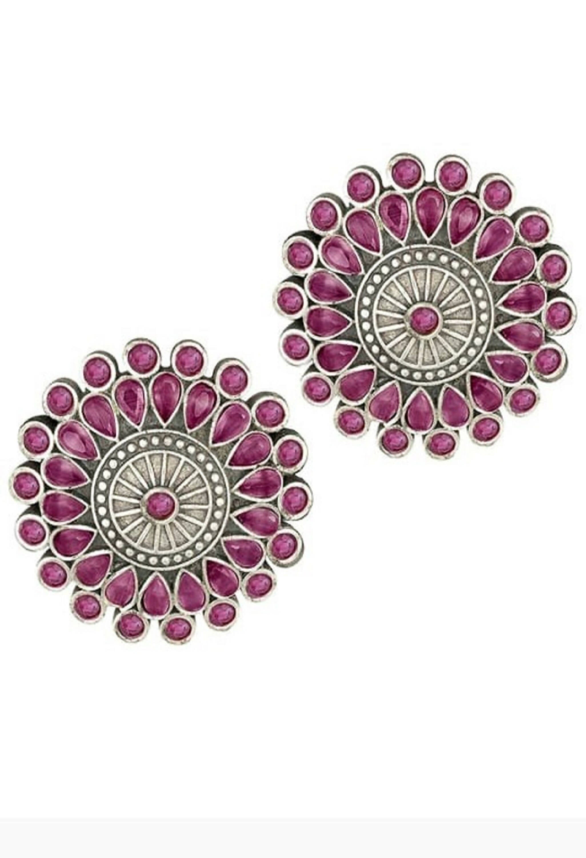 Mominos Fashion Johar Kamal Oxidised Silver-Plated Brass Finish Kundan Choker For Women (Pink) - Distacart