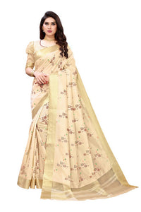 Thumbnail for Vamika Cream Color Cotton Polyester Silk Weaving Saree