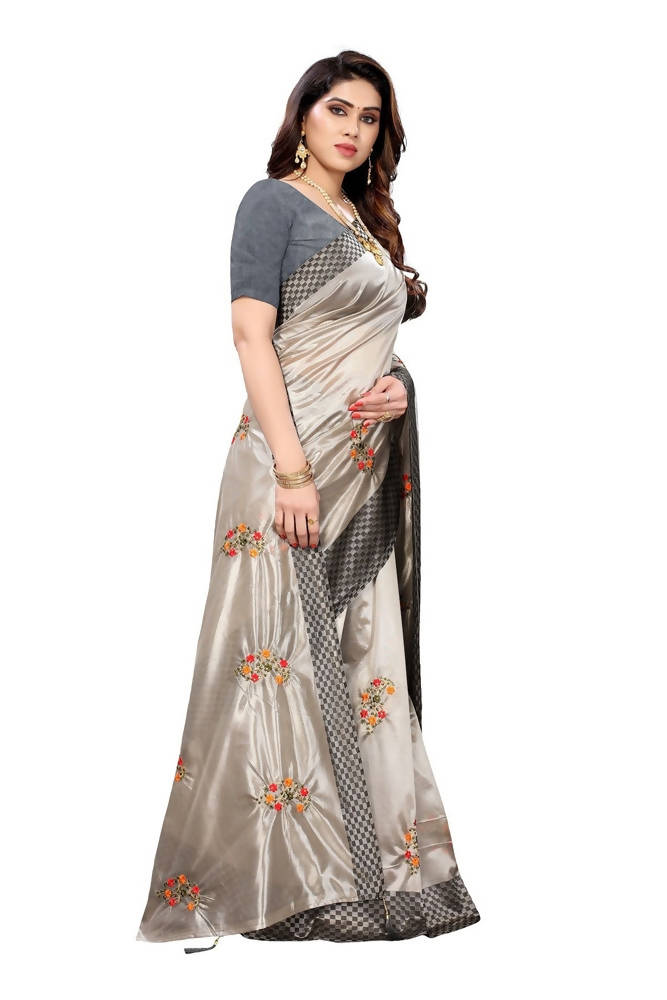 Vamika Grey Crepe Embroidery Saree (Nirali Grey)