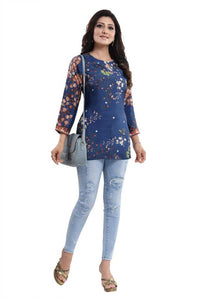 Thumbnail for Snehal Creations Blend Well Beautiful Blue Faux Crepe Printed Tunic Top