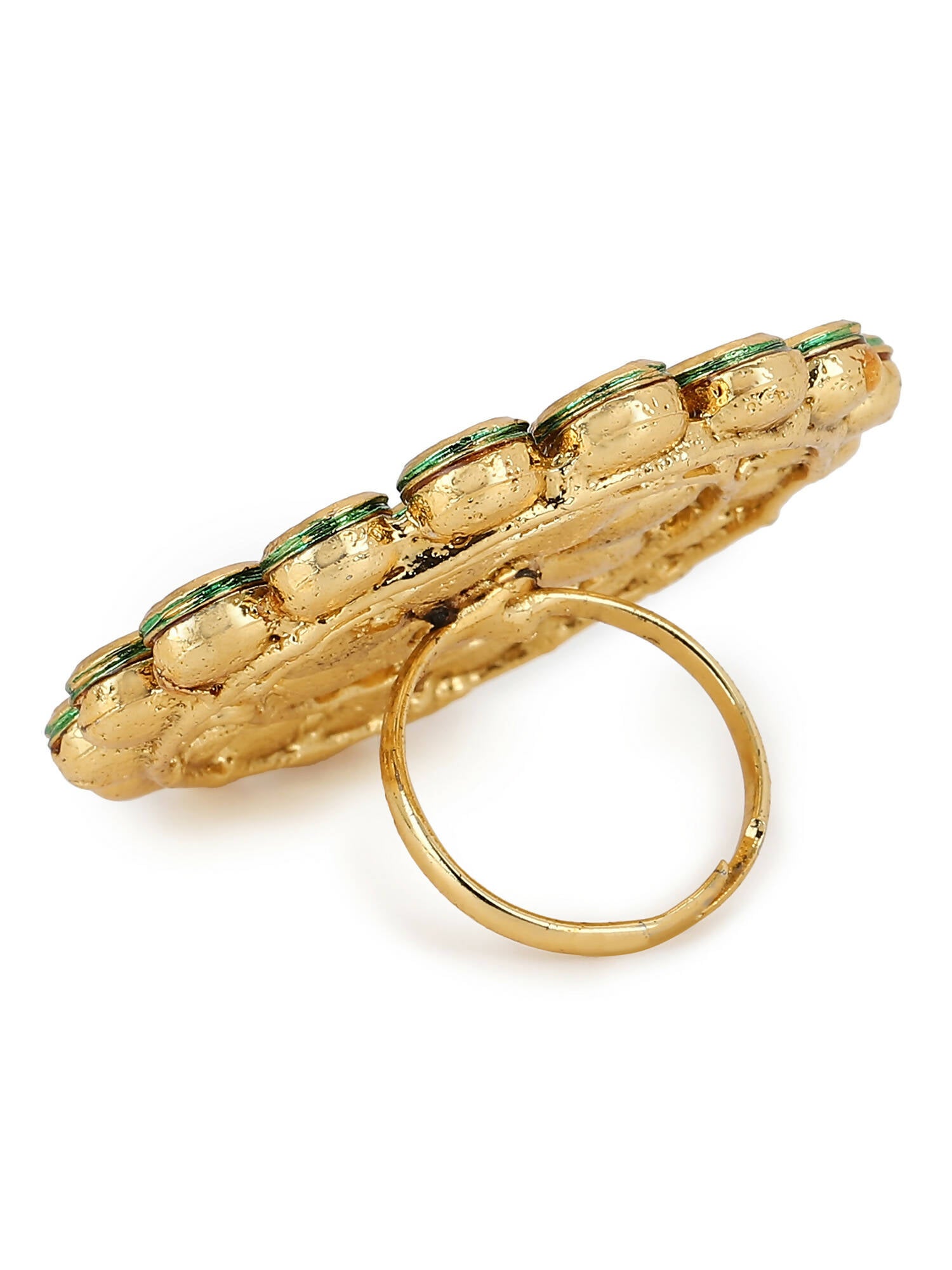 Gold-Plated White Kundan-Studded Adjustable Finger Ring - Ruby Raang - Distacart
