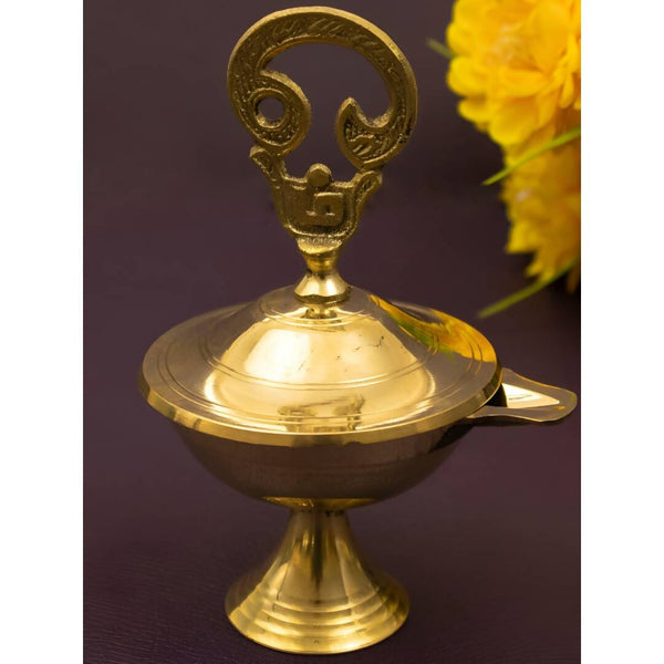 Spillbox Gold-Toned Brass Om Closed Diya Pooja Essential - Distacart